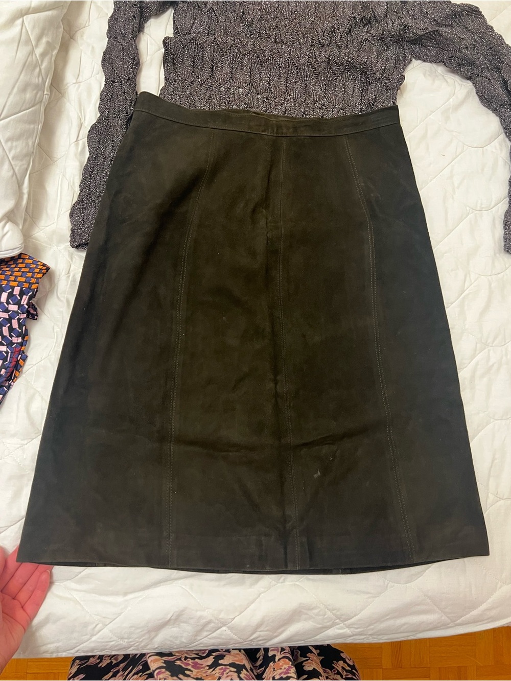 Yves Saint Laurent Black Suede A-Line Skirt